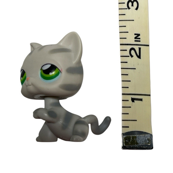 Littlest Pet Shop LPS Authentic Hasbro #32 Grey Striped Shorthair Cat Green Eyes - Picture 6 of 6